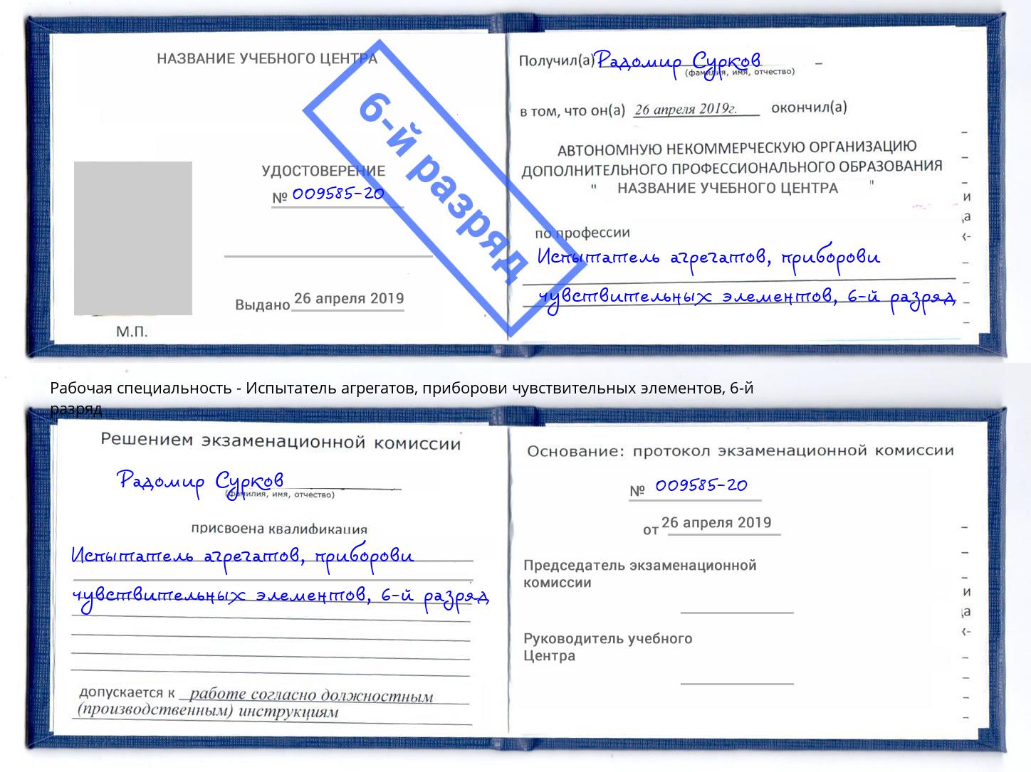 корочка 6-й разряд Испытатель агрегатов, приборови чувствительных элементов Симферополь