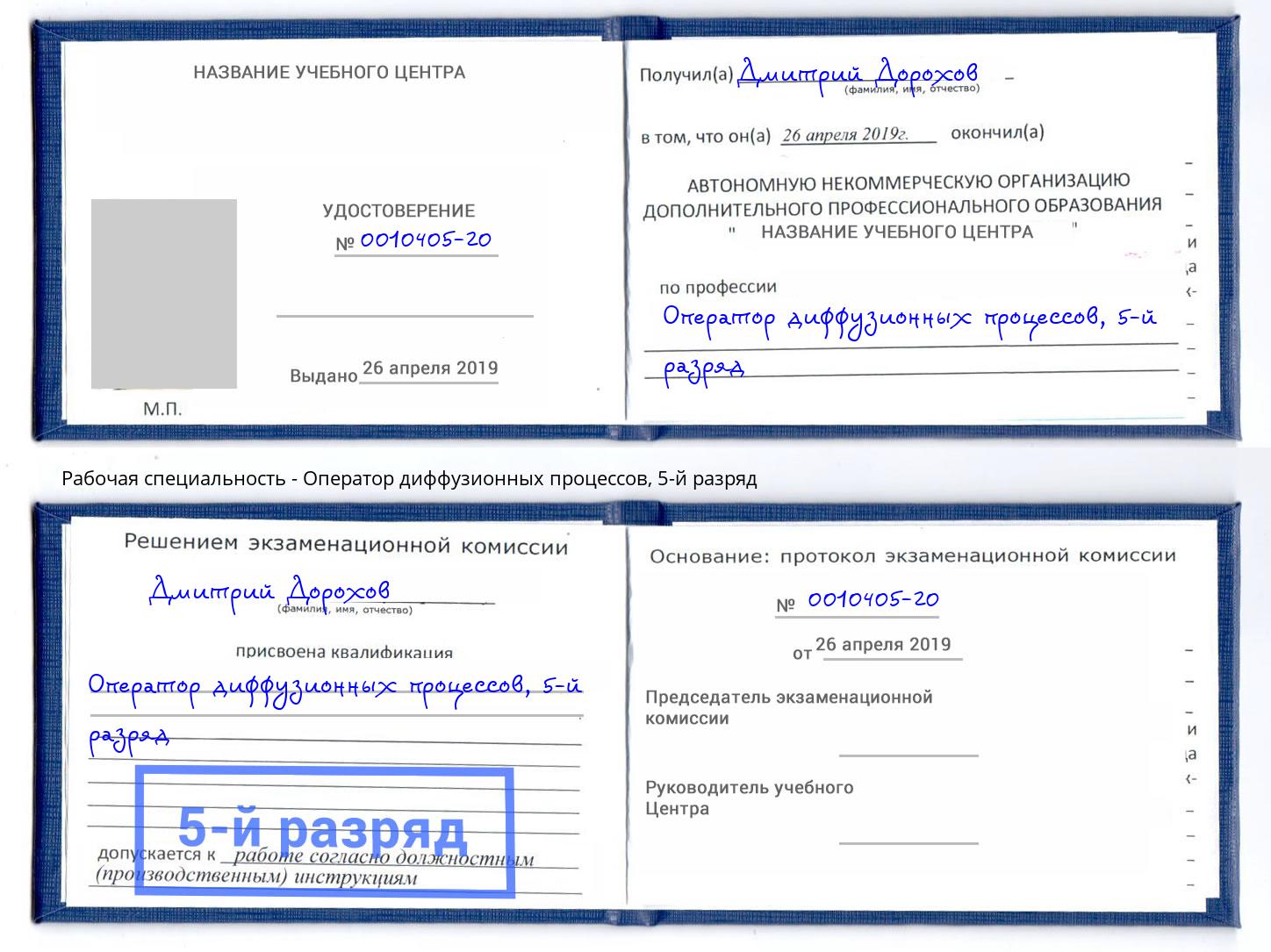 корочка 5-й разряд Оператор диффузионных процессов Симферополь