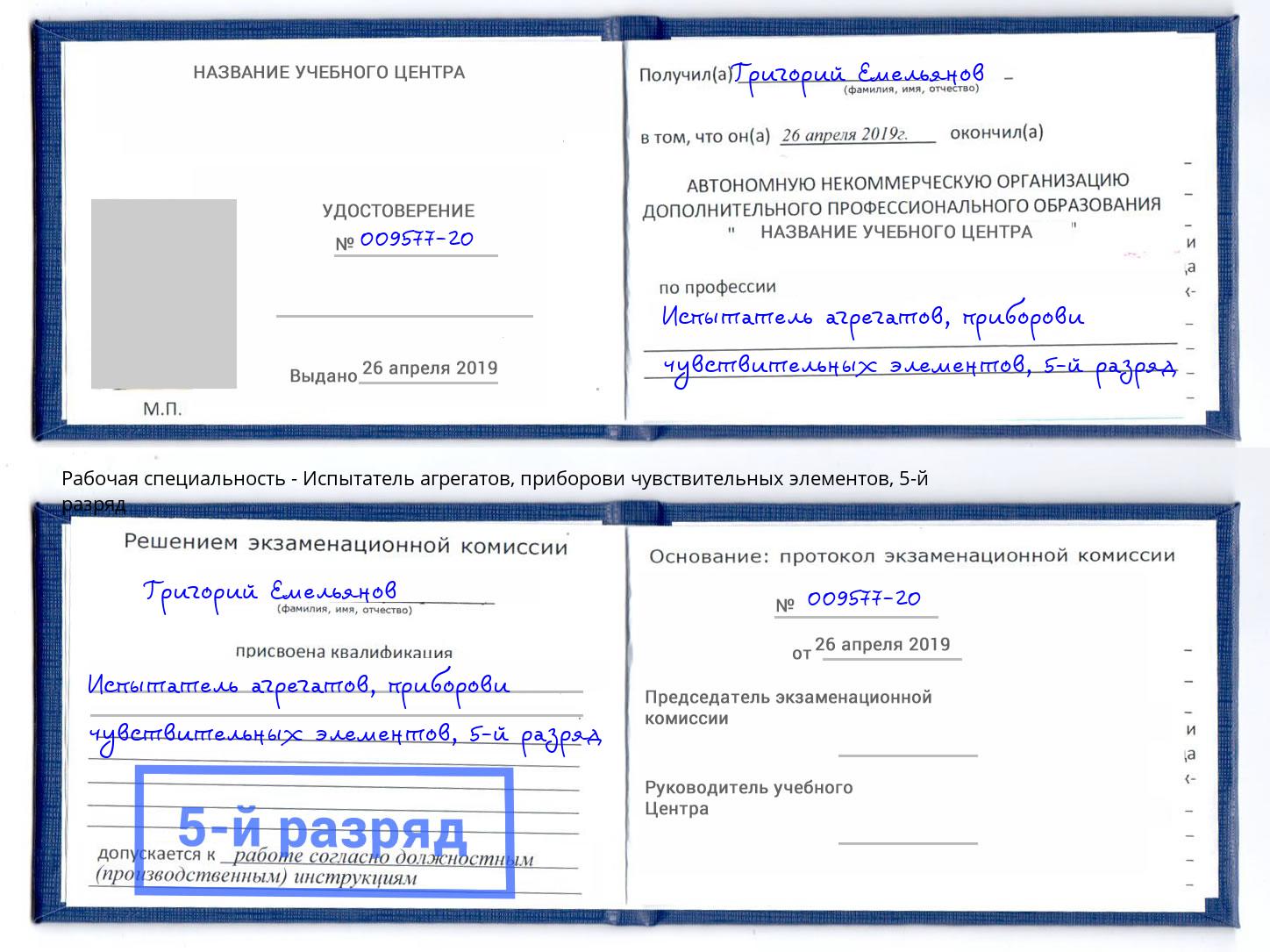 корочка 5-й разряд Испытатель агрегатов, приборови чувствительных элементов Симферополь