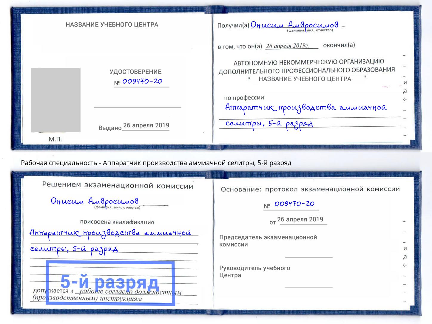корочка 5-й разряд Аппаратчик производства аммиачной селитры Симферополь