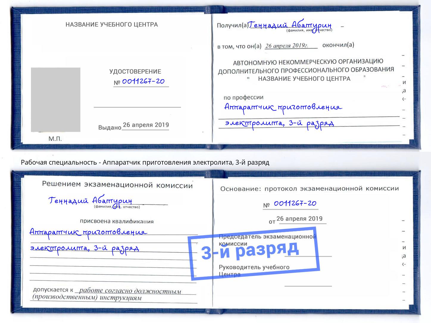 корочка 3-й разряд Аппаратчик приготовления электролита Симферополь