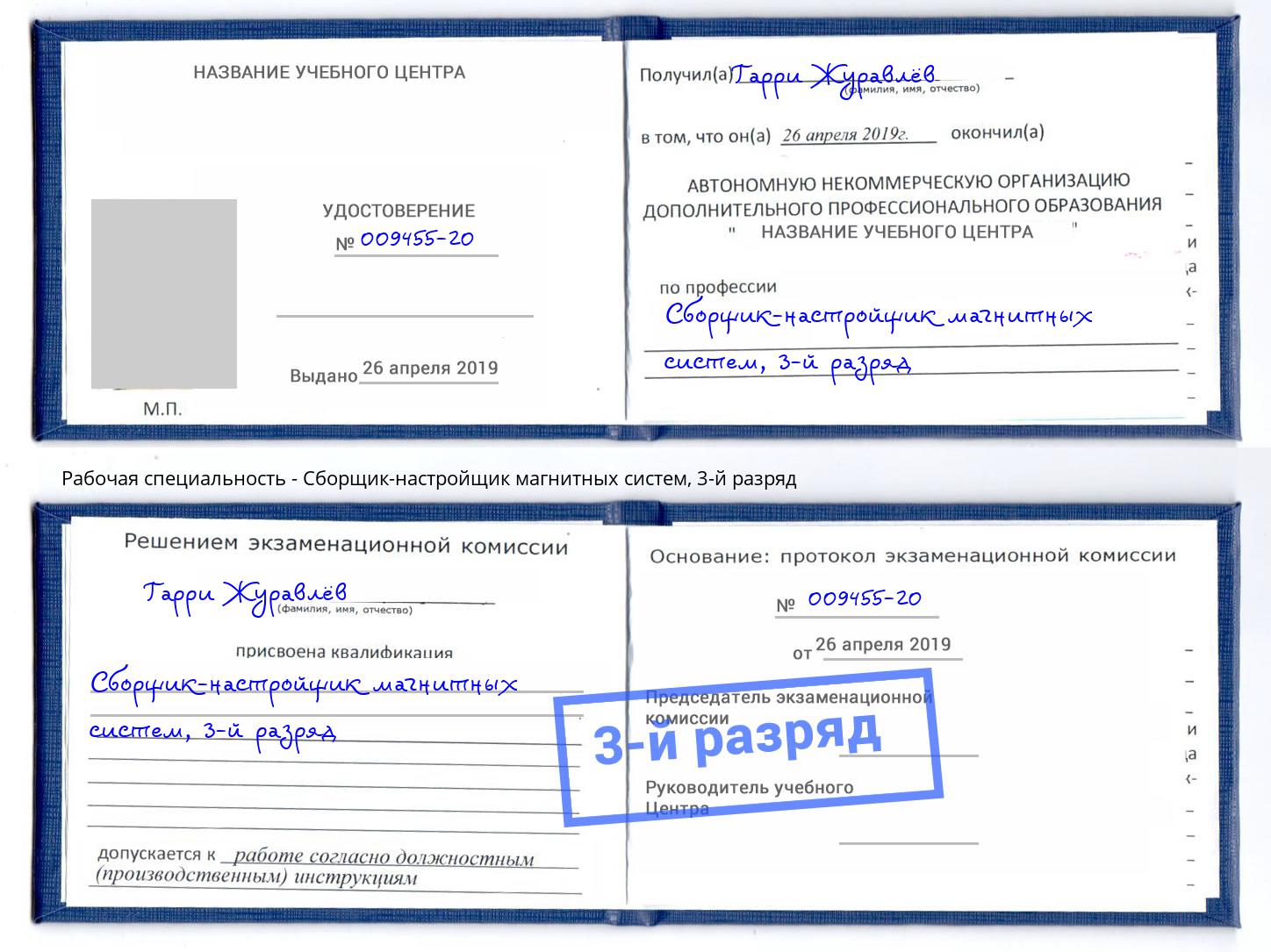 корочка 3-й разряд Сборщик-настройщик магнитных систем Симферополь