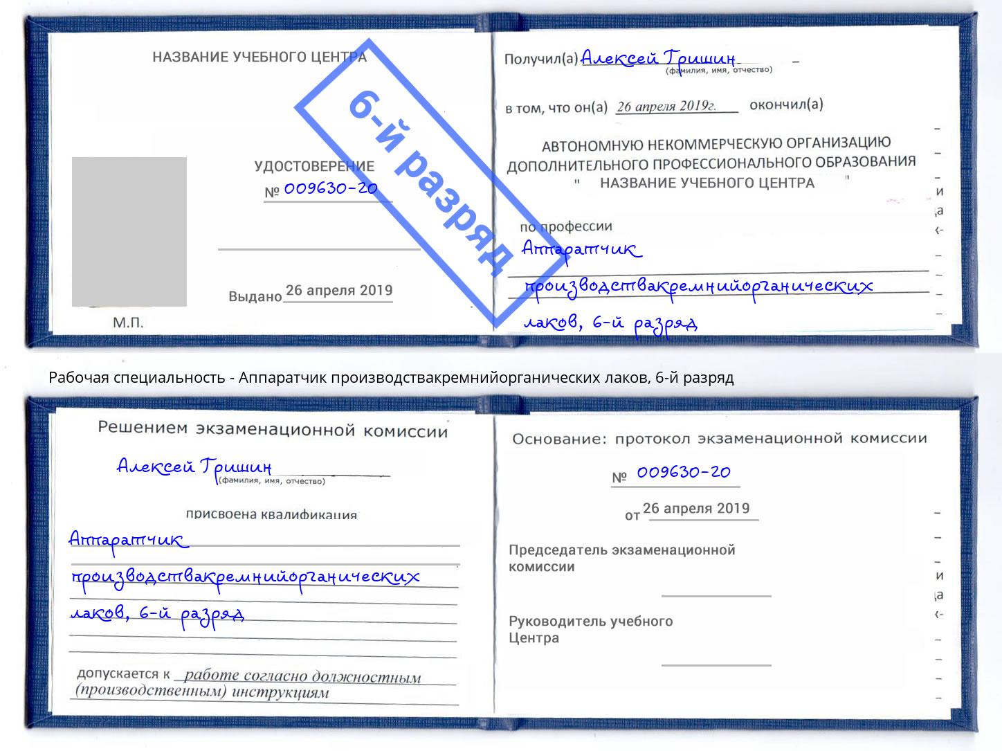 корочка 6-й разряд Аппаратчик производствакремнийорганических лаков Симферополь