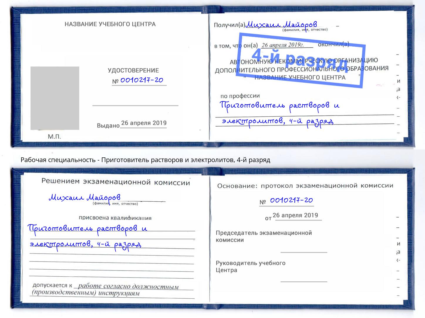 корочка 4-й разряд Приготовитель растворов и электролитов Симферополь