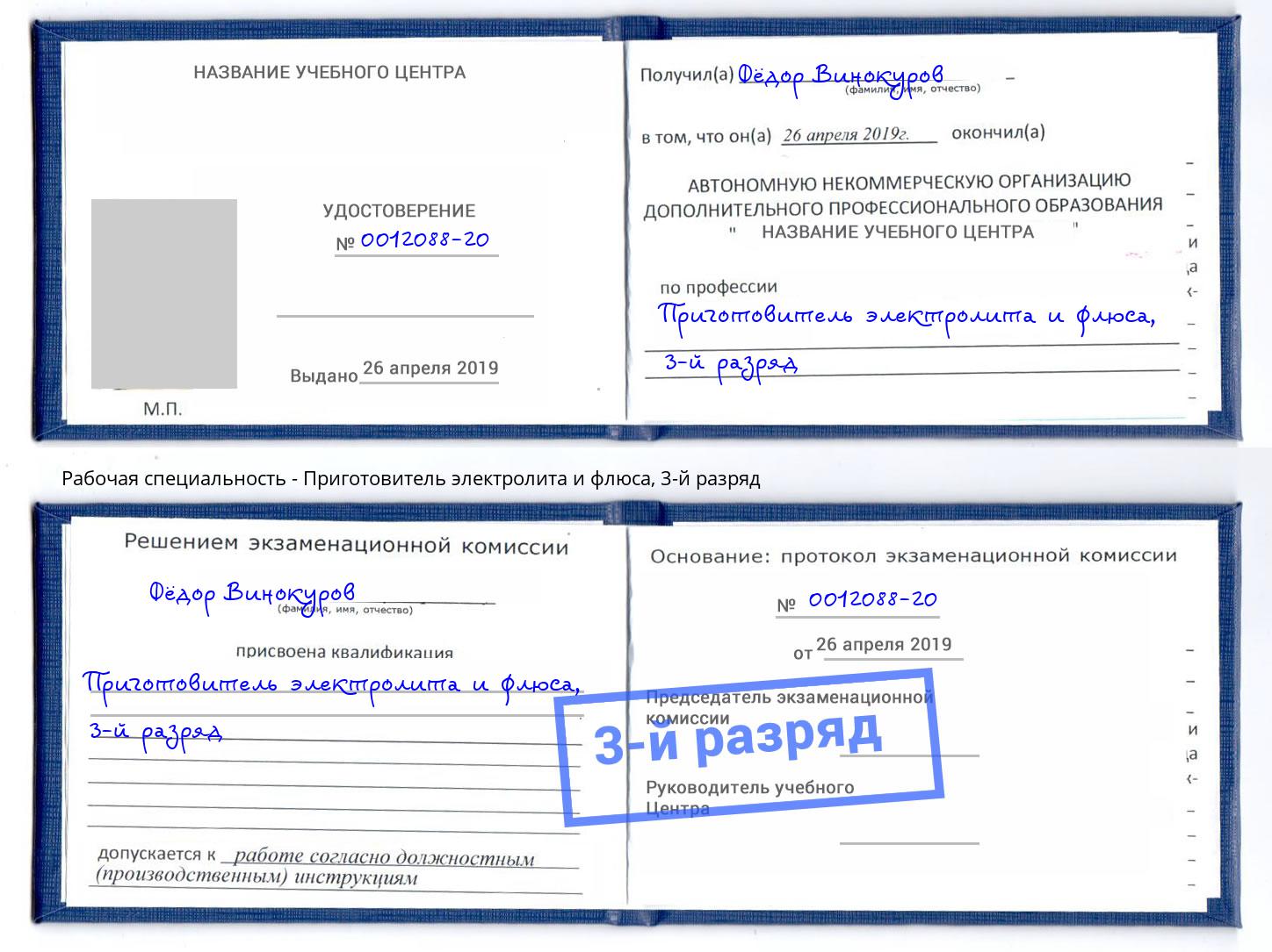 корочка 3-й разряд Приготовитель электролита и флюса Симферополь